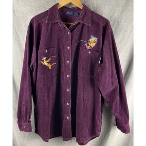 Vintage Disney Winnie The Pooh Shirt Women's L Purple Corduroy Tigger Piglet